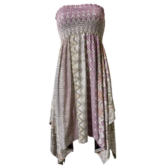 y2k Fairy Ballet Dress Size Small Flowy Strapless Geometric Smocked Asymmetrical - Picture 1 of 7